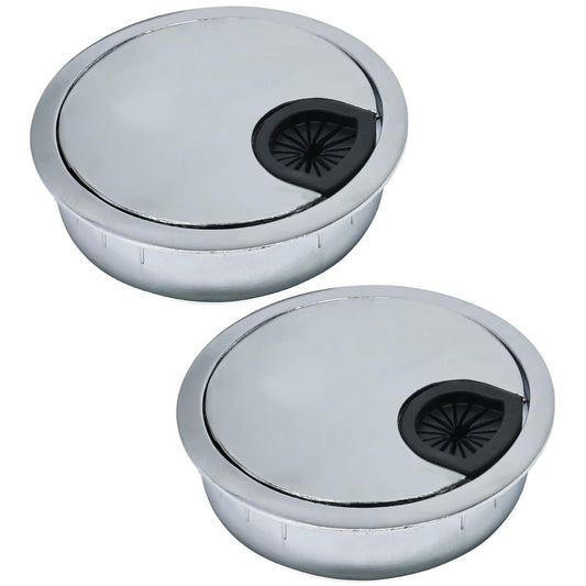 EASYEAH 2 Pcs Desk Grommet 2-1/16" / 53 mm, Desk Cord Hole Cover, Cable Grommet Metal Zinc Alloy Materilal, Desk Hole Grommet for Home & Office Pc, Detachable Cable Cord Organizer-Bright Silver