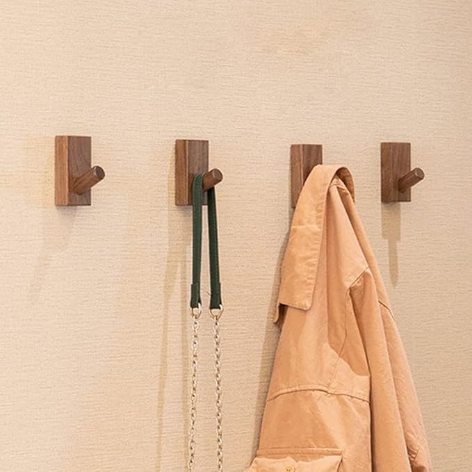 HomeDo Wall Hooks Hat Rack, Wooden Coat Hooks Wall Mounted, Decorative Hooks Single Organizer Hat Hanger Towel Rack, Heavy Duty Hooks (Rectangle-Walunt,8Pack)