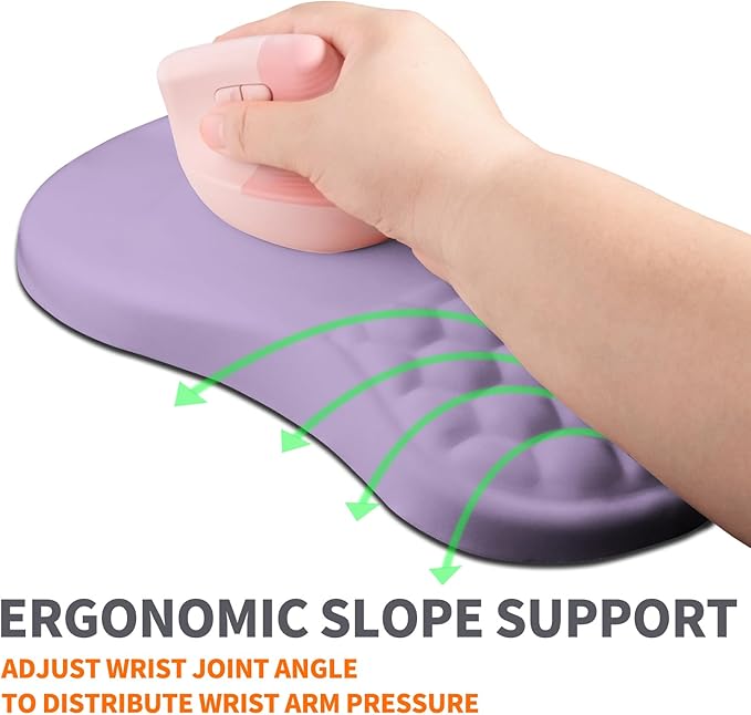 Armanza Ergonomic Joint Wrist Support Mouse Pad with Memory Foam Cushion Massage Bump, Carpal Tunnel Pain Relief Mousepad Slope Design for Wrist Rest, 11.8x7.9 in, Pale Purple