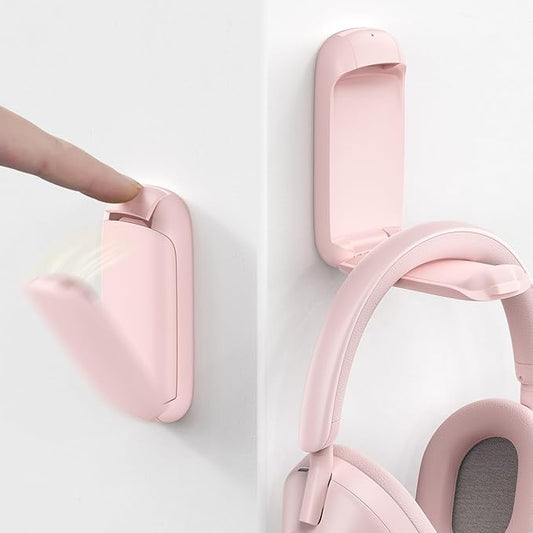 Lamicall Headphone Stand, Sticky Headset Holder - Foldable Headphone Holder Hook Mount, Adhesive Headset Hanger Clip Under Desk, Earphone Clamp for Airpods Max, HyperX, Sennheiser, Pink