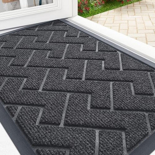 OLANLY Front Door Mat Indoor Outdoor Entrance, Waterproof All-Season, All-Weather Doormat, Sturdy Natural Rubber, Low Profile, Easy Clean Patio Porch Entryway Mat, Herringbone Brick (Dark Grey, 71x47)