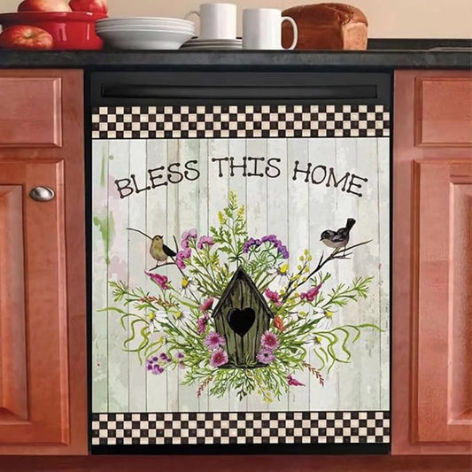 Wowfeel Bird Dishwasher Sticker Decal, Floral with Birds, White & Brown, PVC & PET Film, Rustic Functional, Reusable, Indoor Use, Home & Kitchen