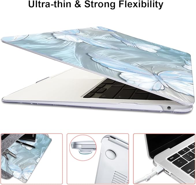 LCMOCICO for MacBook Pro Case 13 inch 2022 2021 2020-2016 A2338 M2/M1 A2251 A2289 A2159 A1989 A1706 with Touch ID, Plastic Hard Shell Keyboard Cover Screen Film Webcam Cover, Tin Foil Butterfly
