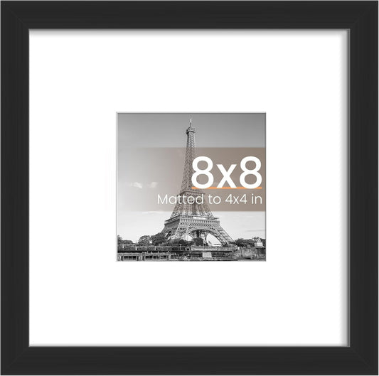 Upsimples 8x8 Picture Frame - Versatile Display for 4x4 or 8x8 Photos | Stylish Black Wall Hanging Frame