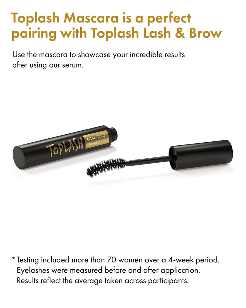 Toplash Extra Ebony Mascara - Keratin & Vitamin E Infused for Lush Lashes | Long-Lasting Volume