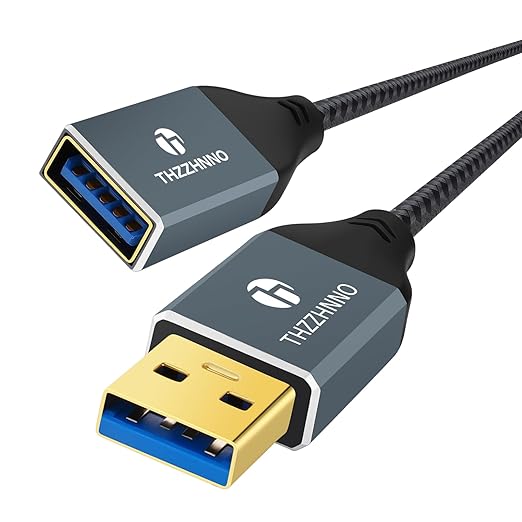Thzzhnno USB 3.0 Extension 1.6FT, USB Male to Female USB 3.0 Extender Cable for Webcam, Camera, Phone, USB hub, Mouse, Keyboard, Printer, Hard Drive, Headset