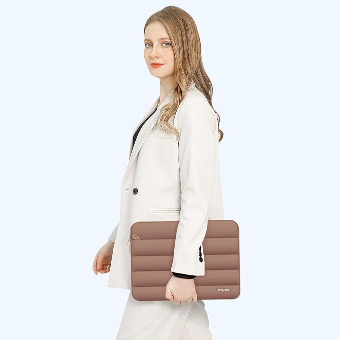 MOSISO Laptop Case 16 inch, 15-15.6 inch Puffy Laptop Sleeve Compatible with MacBook Pro 16 M5 M4 M3 M2 M1, HP Dell ASUS Acer Toshiba Lenovo, Polyester Horizontal Bag with Small Case, Mocha