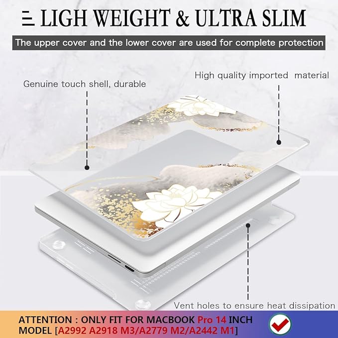 CISSOOK Compatible with MacBook Pro 14 inch Case 2026-2021 Release Model: M5 A3434 M4 A3112 A3185 A3401 M3 A2992 A2918 M2 A2779 A2442 M1 Pro/Max, Lotus Hard Shell Case for MacBook Pro 14