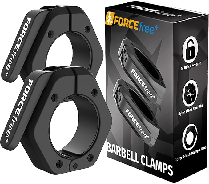 Forcefree+ Barbell Clips (Pair), Barbell Clamps, Quick Release Olympic Barbell Clamps with Anti Slip TPR Grip, Barbell Collars for Secure Weightlifting & Powerlifting (Non Magnetic, Black)