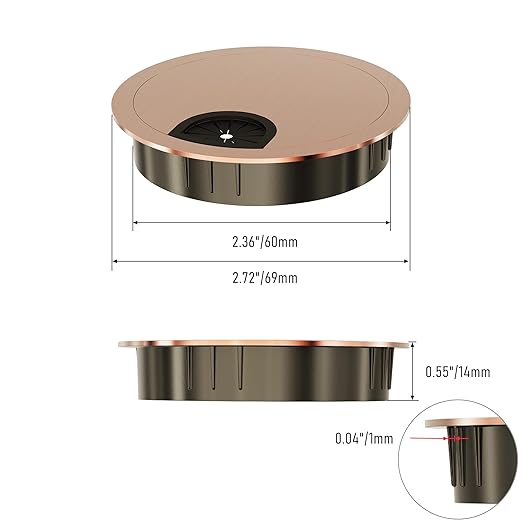 Skweawert Desk Grommet 2-3/8 Inch 60mm, Zinc Alloy Computer Desk Wire Hole Cover, Office Desktop Cord Cable Hole Metal Ring, Red Bronze