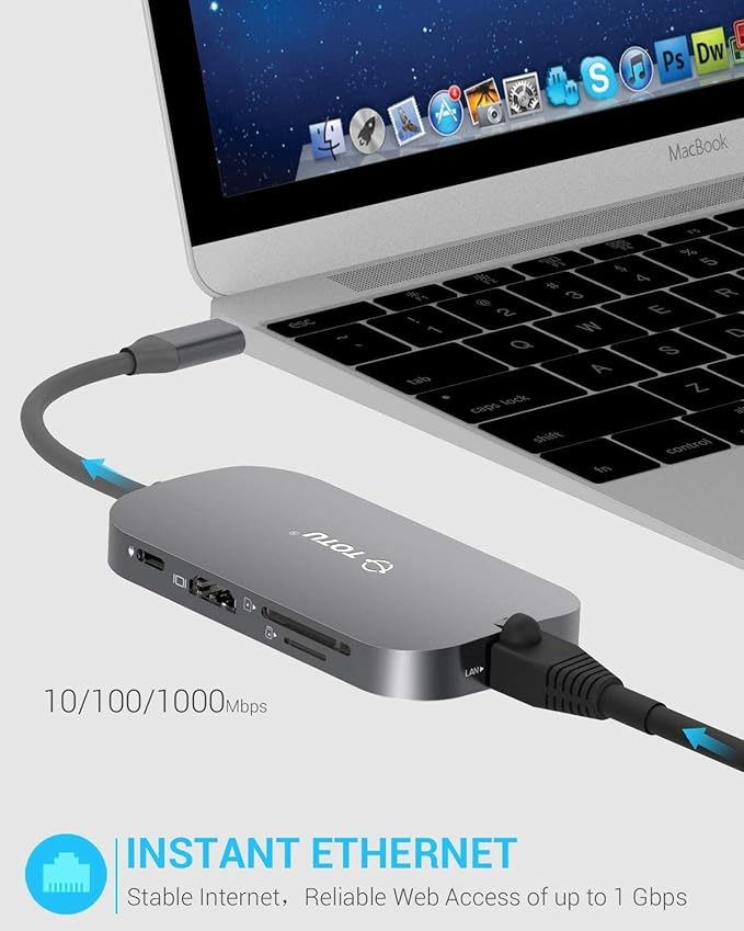 USB C Hub, Docking Station, 9-in-1 Type C Hub with Ethernet Port, 4K USB C to HDMI, 2 USB 3.0 Ports,1 USB 2.0 Port, SD/TF Card Reader, USB-C Power Delivery, Portable for Mac Pro and Other Type