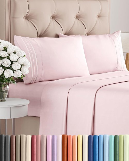 King Size 4 Piece Sheet Set - Comfy Cooling Bed Sheets for Luxury Bedding - Deep Pockets, Soft, Wrinkle-Free - Oeko-Tex Certified Lavender Pink
