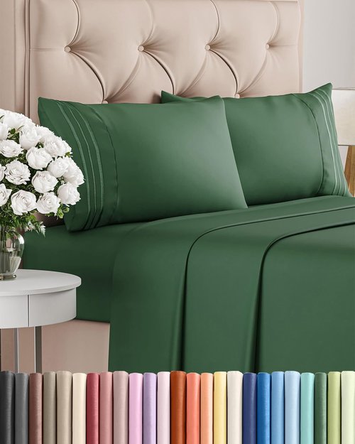 Cal King Size Sheet Set by Hotel Luxury | Comfy, Breathable & Cooling - Deep Pockets, Wrinkle-Free - Emerald Green