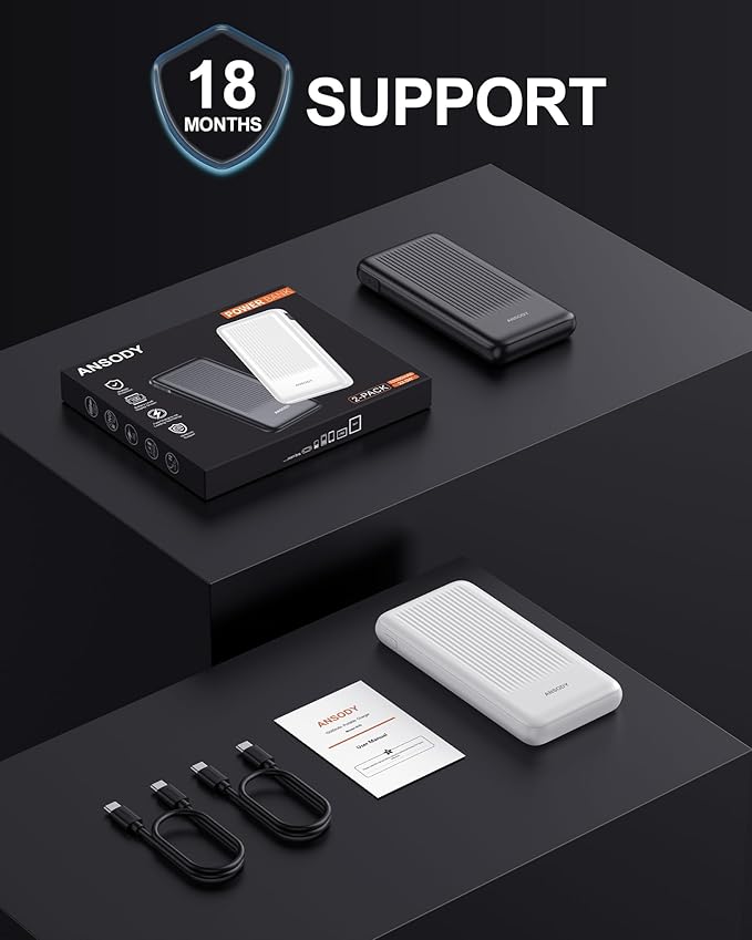 Ansody 2-Pack Portable Charger, 10000mAh 22.5W Slim USB C Power Bank Fast Charging with 2 Outputs & 2 Inputs, Digital Display Battery Pack Compatible with iPhone Samsung iPad Tablets, Black & Black