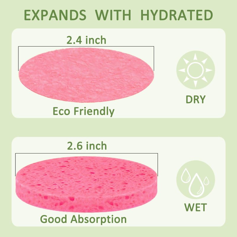 Beieverluck 300 Count Compressed Facial Sponges for Cleansing Natural Cellulose Disposable Face Sponge Spa Sponge for Face Cleansing Exfoliating Makeup or Mask Removal, Pink