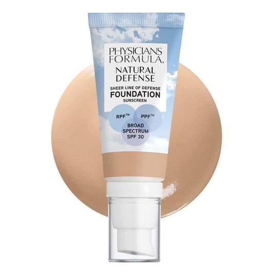 Physicians Formula Natural Defense Sheer Line of Defense Foundation, Light-to-Medium, SPF 30, Tinted Sunscreen | Dermatologist Tested, Clinicially Tested