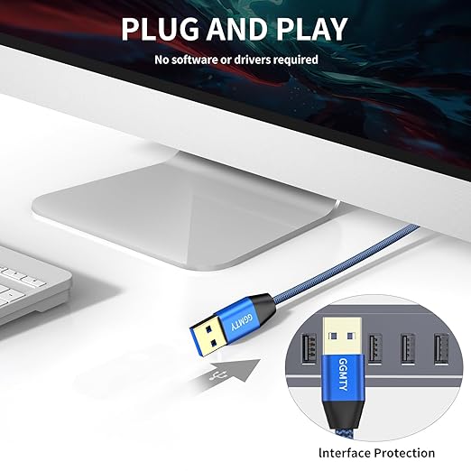 GGMTY USB to USB Cable 1.5FT,Durable Braidedfor USB 3.0 Male to Male Type A to Type A Cable Data Transfer Compatible with Hard Drive, Laptop, DVD Player, TV, USB 3.0 Hub, Monitor, Camera