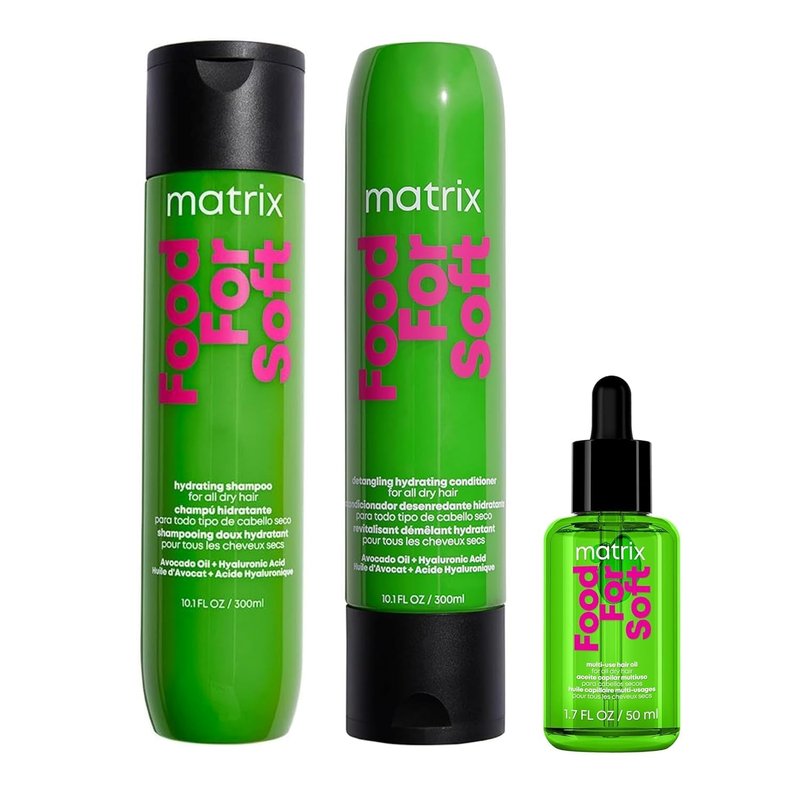 MATRIX Food For Soft Shampoo, Conditioner and Oil Set for Dry & Brittle Hair - Softens, Smoothes, and Reduces Frizz, With Avocado Oil & Hyaluronic Acid, Vegan, Replenishes Hydration and Adds Shine