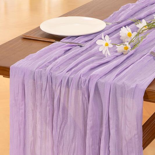 Socomi Cheesecloth Table Runner - Lilac Purple 120 Inch | Boho Rustic Decor for Weddings & Events