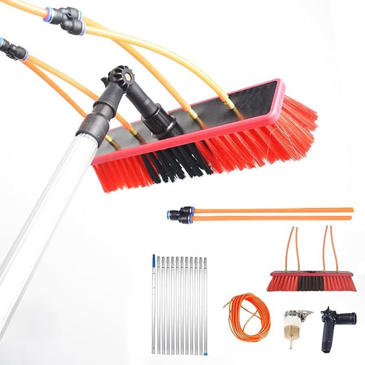 Telescopic Brush,Solar Panel Cleaning Brush and Pole extendable Window Cleaning kit Water Fed Extendable Brush Roof Cleaning Tools Conservatory 8poles 55brush Head