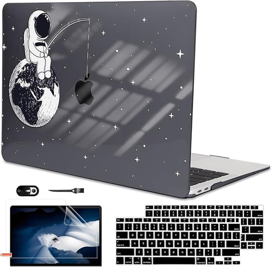 LCMOCICO Compatible with MacBook Air 13 inch Case M1 A2337 A2179 A1932 Cover 2021 2020 2019 2018 Release with Retina Display & Touch ID, Crystal Black Pattern Plastic Hard Shell Case, Astronaut Earth