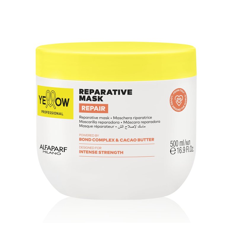 ALFAPARF MILANO Yellow Professional Repair Reparative Mask for Damaged Hair - Powered By Bond Complex & Cacao Butter - Designed For Intense Strength (16.9 fl oz / 500ml)