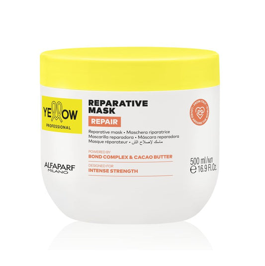 ALFAPARF MILANO Yellow Professional Repair Reparative Mask for Damaged Hair - Powered By Bond Complex & Cacao Butter - Designed For Intense Strength (16.9 fl oz / 500ml)