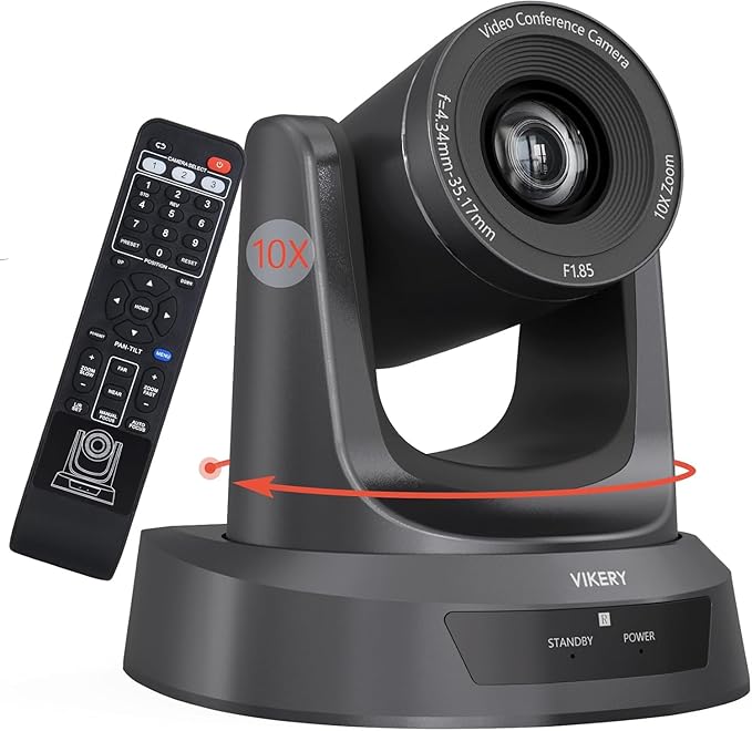 Vikery 10X PTZ Conference Webcam with 3G-SDI/HDMI/USB Output, 1080P PTZ Live Streaming Camera for Church, Education, Conference Room Camera Attached Remote Control Work with Zoom, Skype, OBS