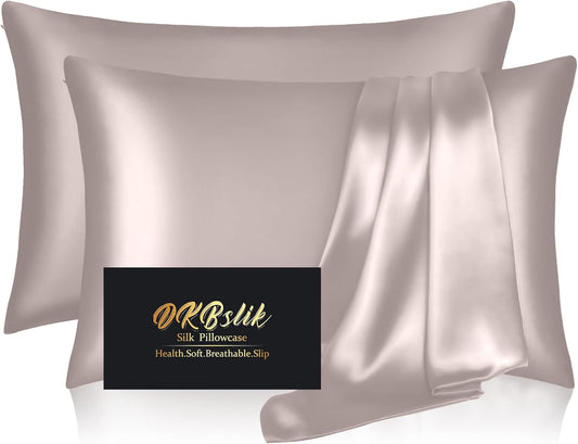Mulberry Silk Pillowcases by Skiennix - Smooth, Anti-Acne Standard Set of 2 with Zipper | Taupe