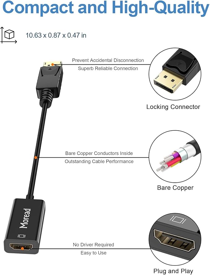 Moread 4K DisplayPort (DP) to HDMI Adapter, 2 Pack, Uni-Directional Gold-Plated Display Port Computer to HDMI Screen Converter (Male to Female) Compatible with HP, Dell, Lenovo & More, Passive - Black