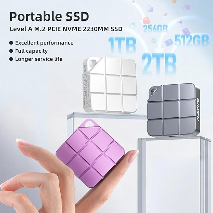MAIWO 512GB Portable External Solid State Drive Build-in M.2 2230 PCIe NVMe SSD, USB C 3.2 Up to 1050MB/s, Mini Cute PSSD for iPhone 15 16 17 Pro Max MacBook Pro Air, Aluminum (Pinkish Purple)
