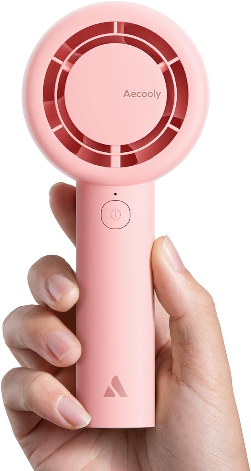 Aecooly Portable Handheld Turbo Fan - 24H Cooling, 5-Speed USB Rechargeable Mini Fan | Pink for Travel & Home