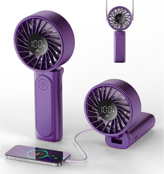 Peiyuu Portable Handheld Fan - 4000mAh USB Rechargeable Mini Desk Fan | 180° Foldable, 6 Wind Speeds, Ultra Quiet