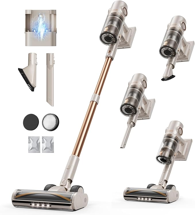 Cordless Vacuum Cleaner,80Mins/50kpa/600W Vacuum Cleaners for Home,Stick Vacuums with Self-Standing,Touch Screen,LED Headlights, Anti-Tangle,Rechargeable,Lightweight,for Carpet,Hard Floor, Pet Hair