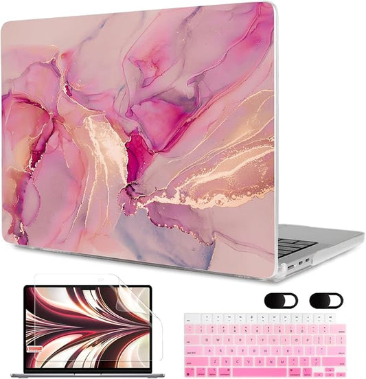 MEEgoodo Case for M5/M4/M3/M2 MacBook Air 13 inch 2026 2025 2024 2022, Fit Model A3449/A3240/A3113/A2681, Case Compatible with MacBook Air 13.6-inch, Gold Splashes Marble