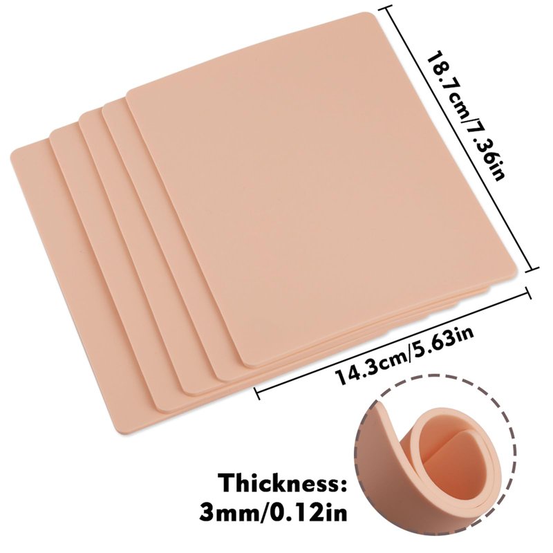 Rayyl 3MM Tattoo Fake Skin - 20Pcs Practice Fake Skin 3MM Thick Soft Silicone Double Sides 7.48x5.62" Eyebrow Practice for Tattoo Beginner & Experienced Artist (20pcs)