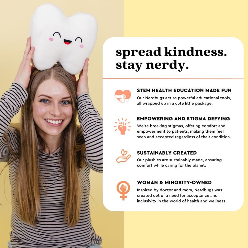 Nerdbugs Tooth Plush - The Molar The Merrier! - Dentist & Oral Surgeon Gift / Tooth Fair Pillow