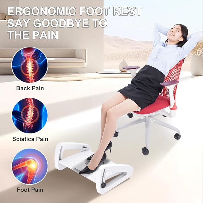 ZLMHYYM Foot Rest for Under Desk At Work - Six Heights Adjustable Under Desk Footrest - Ergonomic Foot Stools for Under Office Desks - Desks Foot Rest with Massage Rollers - Leg Rest for Chair (White)