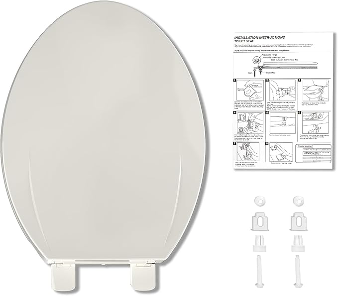 Elongated Commercial Toilet Seat 19â â Soft Close, Quick-Release & Attach, Durable Polypropylene, Grip-Tight Bumpers, Easy Install & Clean, Biscuit â Color: 19" Regular Toilet Seat Biscuit