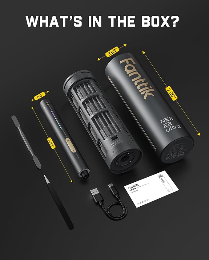 Fanttik E2 Ultra Electric Screwdriver, 0.6N.m Mini Screwdriver Set, 50 Magnetic Bits, 5/32'' Precision Screwdriver for Laptop, PC, Phone, 3D Printer, RC Cars, Electronics Repair Tools for Dad (Grey)