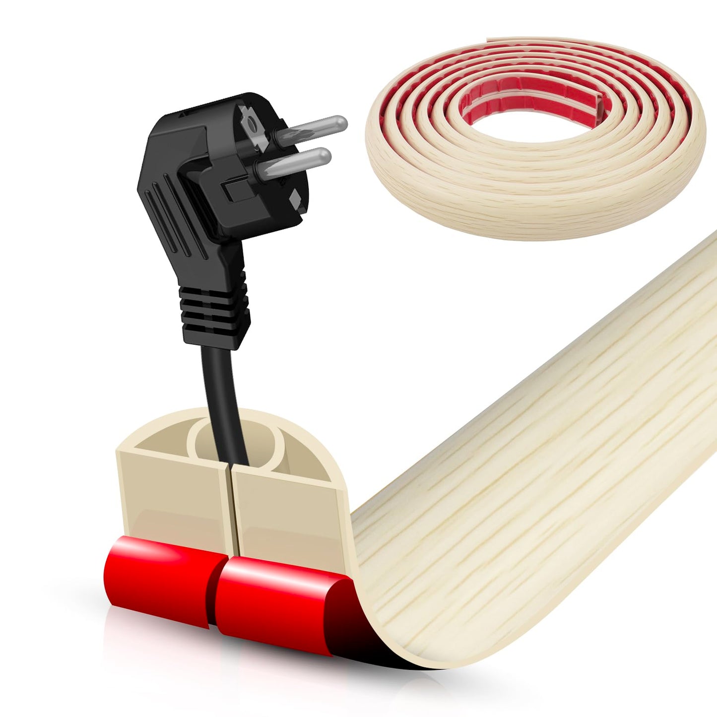 Floor Cord Cover Self Adhesive Cord Hider,10FT Cable Management, Extension Strip Protector for Wires, Prevent Cable Trips for Offices, Gyms, Exhibitions Cavity:0.39"(W) x 0.27"(H) Yellow Wood