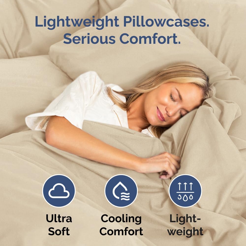 Skiennix Queen Pillow Cases Set of 2 | Ultra Soft Hotel Quality, Wrinkle-Free & Fade Resistant - Cream