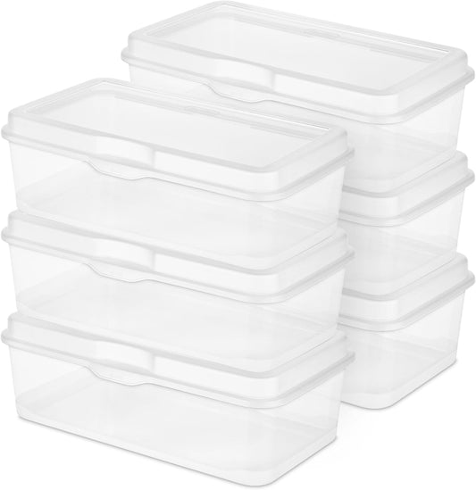 Sterilite 6-Pack Rectangular Clear Plastic Storage Boxes - Stackable Flip-Top Organizers for Crafts, Photos & More