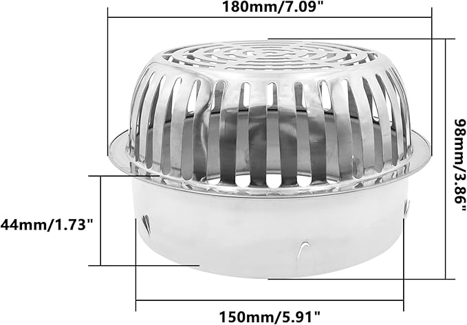 Roof Floor Drain,SAFYY 304 Stainless Steel Roof Drain Dome,Balcony Roof Dome Drain Cover,Yard Outdoor Anti Blocking Strainer,Gardens Gutter Cleaning Tool,Rain Bucket Drainage Parts (2, 160mm/6.3")