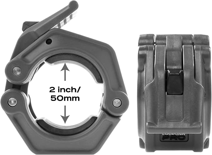 Lock-Jaw PRO 2 Barbell Collars Olympic Barbell Clamps 2 Pcs – Heavy Duty Bar Clamps for 2” & 50mm Olympic Bars – Secure Weight Bar Clamps for Strength Training & Home Gym Accessories – Black