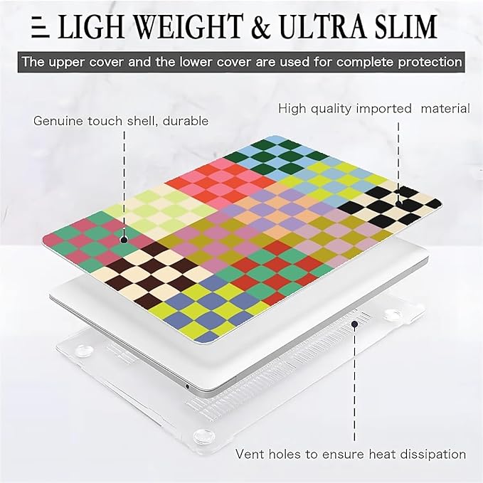 COTAIL Compatible with MacBook Air 13.3 13.6 Inch Case 2022 2021 2020 2019 Plastic Hard Shell Case Cover,13.6 Air (A2681) M2 2022, Colorful Checker