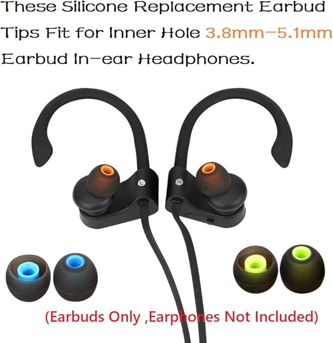 CYADCI Earbud Silicone Ear Tips Replacement Earbuds Gels for Popular In-Ear Headphones Other Inner Hole 3.8mm - 5.1mm 9 Pairs S/M/L