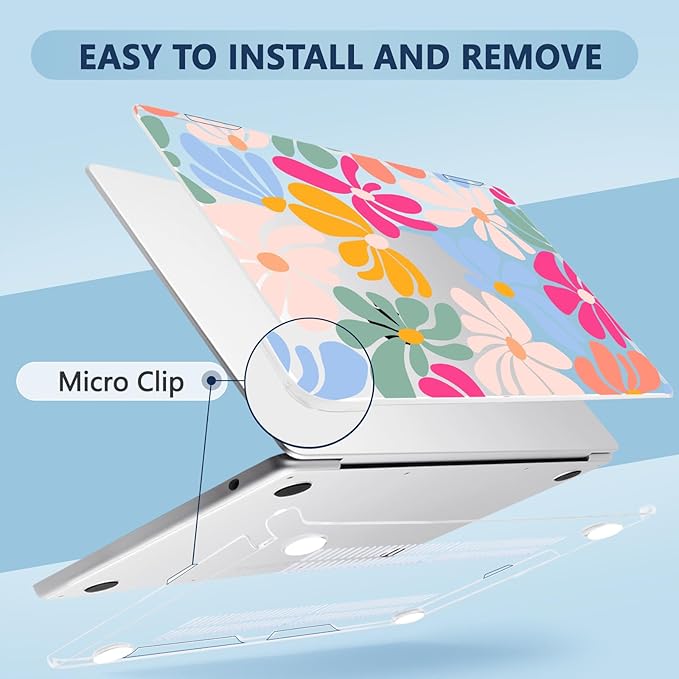 MecBevia Compatible with 2026 M5 MacBook Air 13 inch Case 2026 2025 2024-2022 M5 A3449 M4 A3240 M3 A3113 M2 A2681, Keyboard Cover, Screen Protector, Webcam Cover & Type-C OTG, ColorfulFlowers