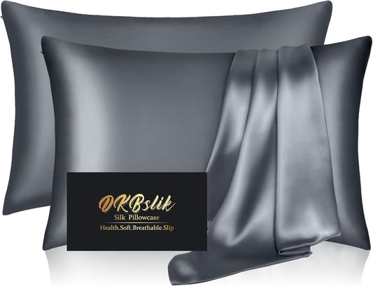 Mulberry Silk Pillowcases by Skiennix - Smooth, Anti-Acne Set of 2 Standard Size | Space Grey