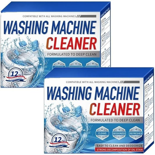 Washing Machine Cleaner Descaler 12 Pack - Deep Cleaning Tablets For HE Front Loader & Top Load Washer, Septic Safe Eco-Friendly Deodorizer, Clean Inside Drum and Laundry Tub Seal - 12 Month Supply(2C